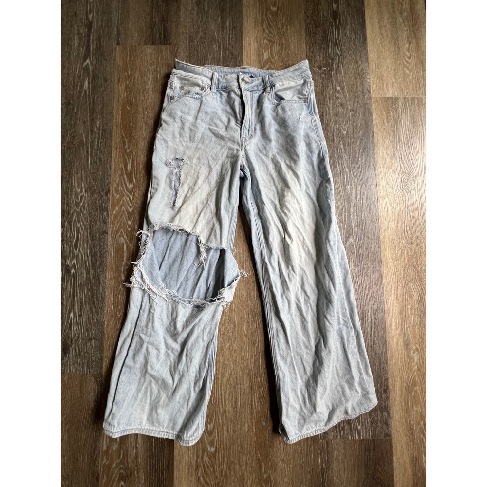 American Eagle Wide Leg Ankle Jeans Womens 4 Blue Super High Rise‎ Baggy